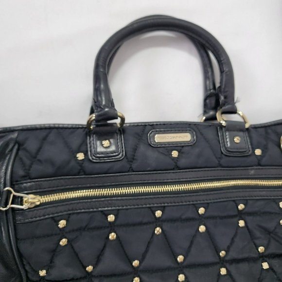 Rebecca Minkhoff Large Black Leather & Fabric Purse Bag Gold tone screw studs - Picture 7 of 16